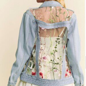 Davi and Dani Embroidered Mesh Denim Jacket